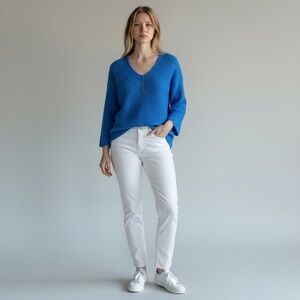 NIC+ZOE Women's Cobalt Blue V-Neck Knit Sweater Size M